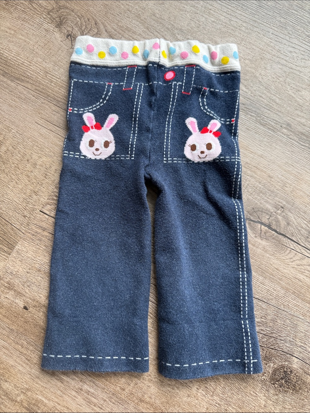 Navy Bunny Pocket Knit Pants with Polka Dot Waistband
